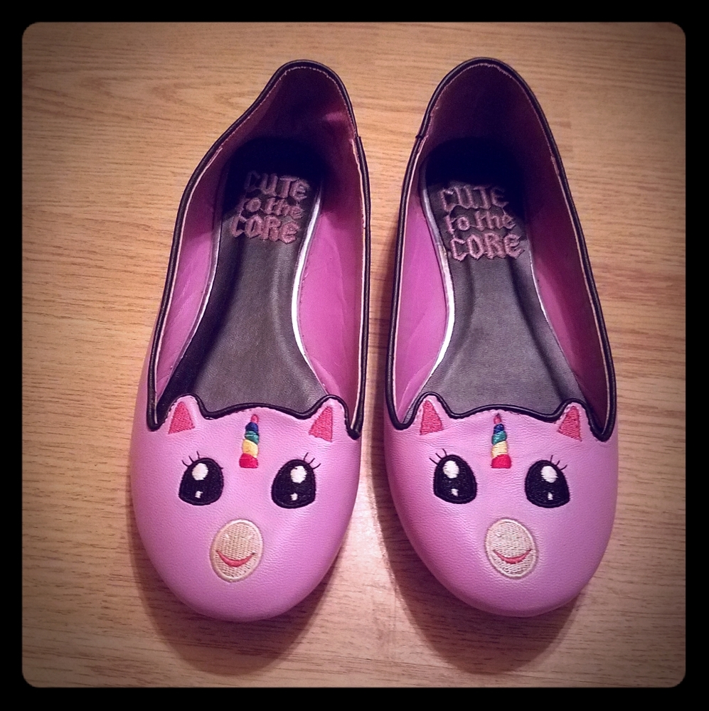 Purple unicorn flat shoes